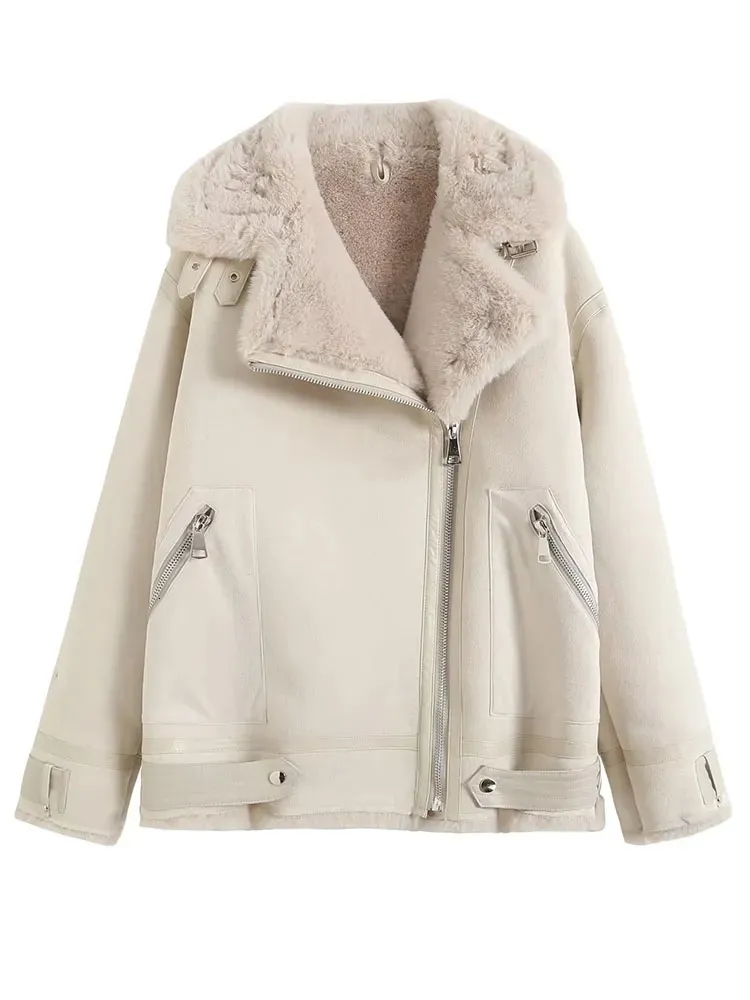 Manteau d'hiver en fausse fourrure pour femmes, mode épais et chaud, double face dans une veste, Vintage à manches longues, vêtements de dessus chics, 231122
