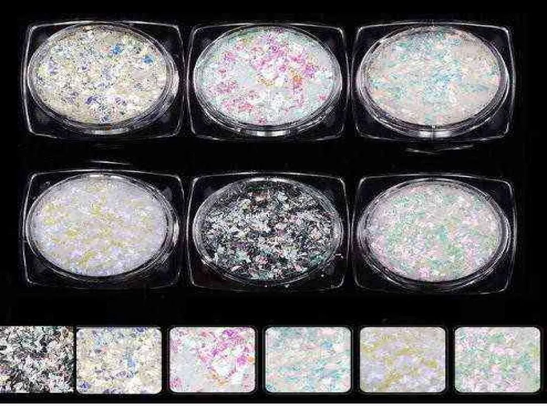 6 cores camaleão cromo prego em pó 6 caixas camaleão flocos arte efeito mágico multi cromo ultra fino glitter Powder9609784