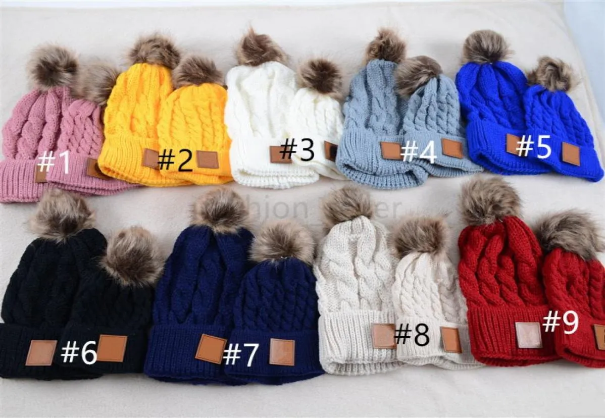 auto Donna Bambini Cappelli lavorati a maglia Set Cappellini per genitori All'aperto Berretti per bambini per adulti Cappelli con visiera Cappelli Cappello caldo invernale Copricapo di lana Elast3805816