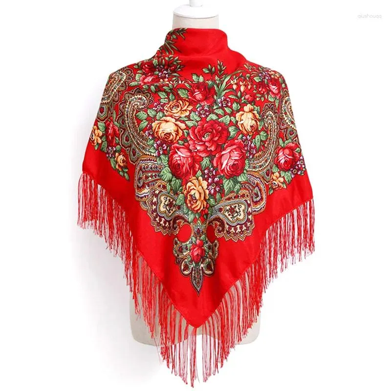Scarves Women Boho Head Wraps Tassel Shawl Floral Printed Handkerchief Square Scarf Vintage Winter Retro Warm Cloak