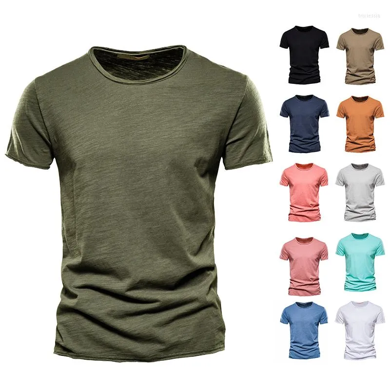 Men's T Shirts Summer Men's Solid Short Sleeve T-shirt Slim Fit Bamboo Joint Cotton Fashion Casual Breathable Round Neck Pullover Top