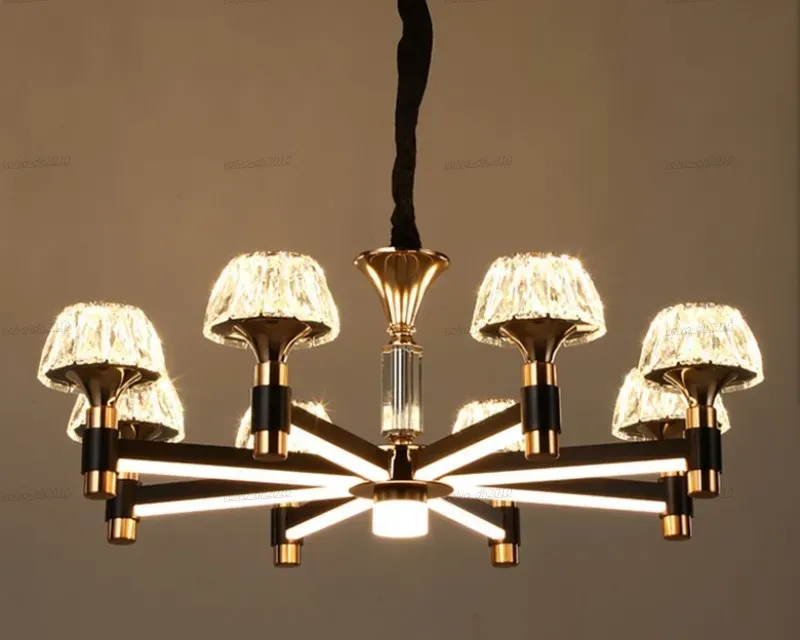 Lustre de cristal moderno led iluminação preto ouro metal sala estar led pingente luzes do candelabro quarto pendurado luminárias ll