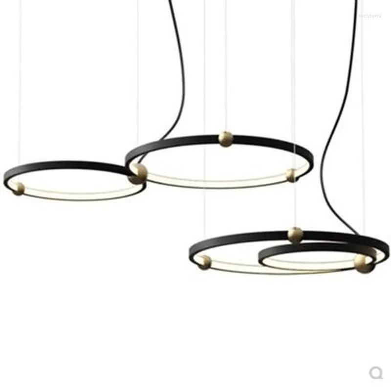 Plafoniere Moda Illuminazione per interni Lampada a sospensione moderna a LED Anelli Apparecchio a sospensione Lampada nera Home Art Déco Hanging