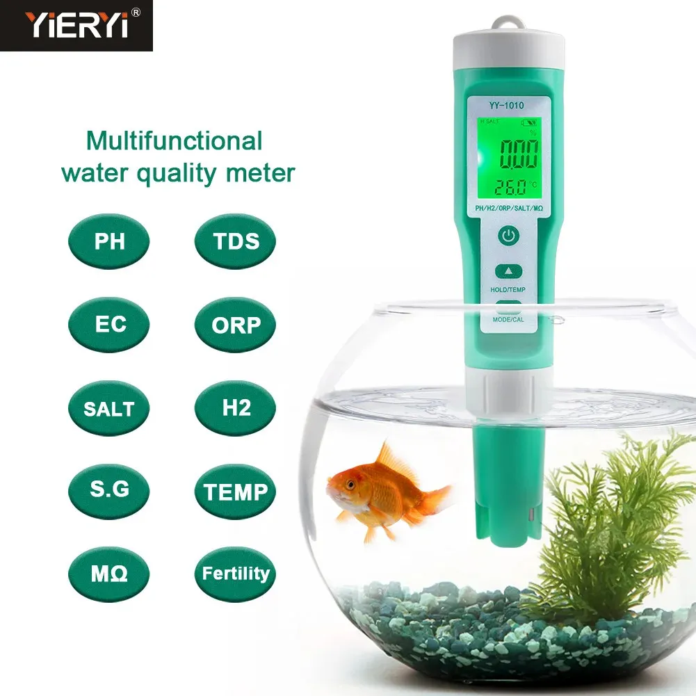 Medidores de PH 10 em 1 PH/EC/TDS/ORP/H2/Fértil/Salinidade/S.G./Resistividade/Temp Medidor de qualidade da água Testador multifuncional digital para aquários 231122