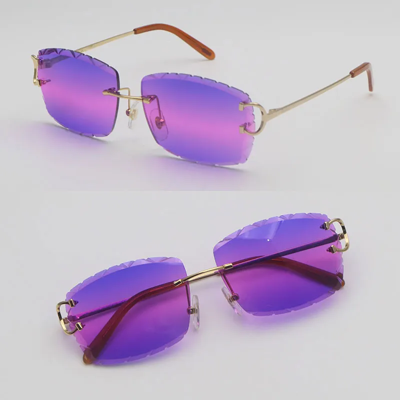 Designer-Sonnenbrille mit diamantgeschliffenen Gläsern für Damen und Herren, C-Dekoration, Drahtrahmen-Brille für Damen, randlose Herren, Luxusbrille im Freien, 00920, neue Farbschild-Linsengröße 60