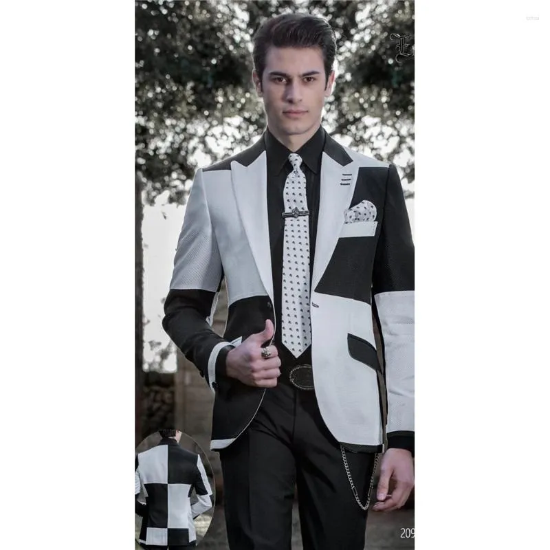 Mäns kostymer gentleman whiteblack kostym formen formell parti affär blazer bröllop brudgum tuxedo 2 bit jacka byxor kostym homme 2024