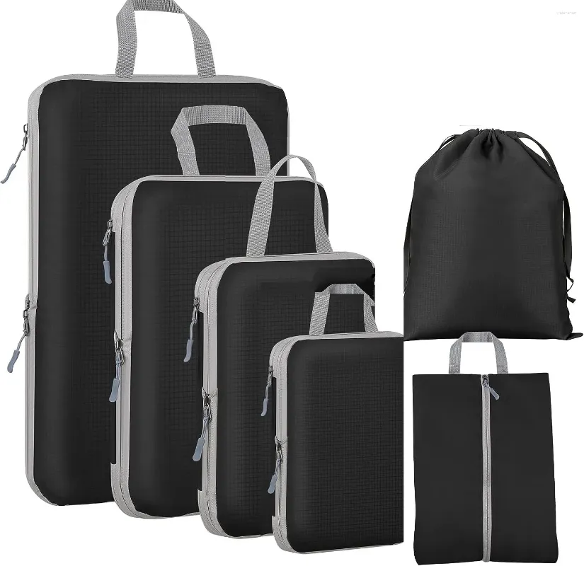 Sacs Duffel 6PCS Sac de rangement de voyage compressible étanche Organisateur de rangement de cubes pliables portables avec sac à main à bagages