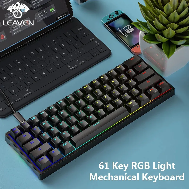 Mechanische Tastatur K620 Kabeled 61 Tasten RGB Lichter eSports Gaming Office Persönlichkeit Keycaps Computerzubehör für PC MAC 231221