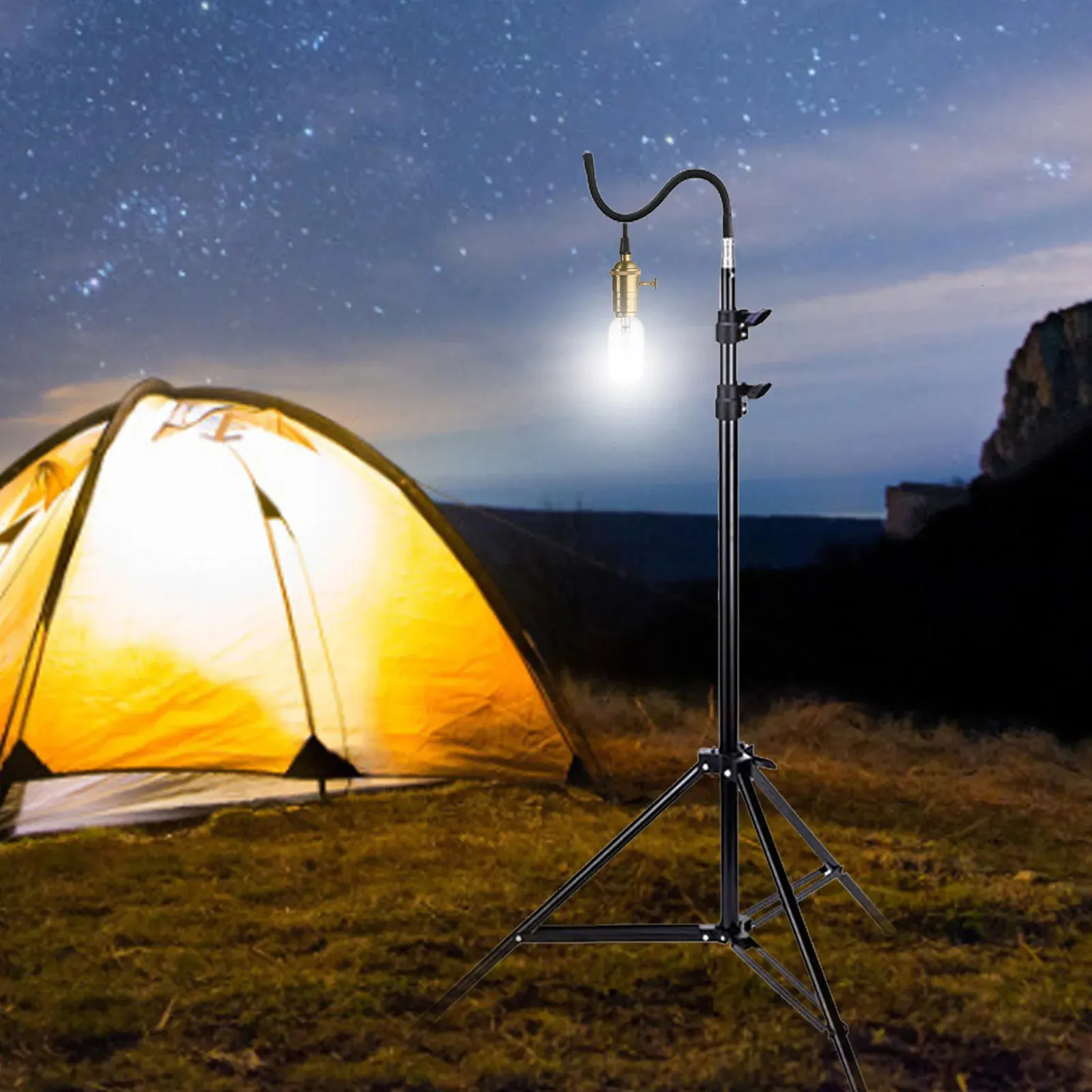 Camp Kitchen 2M Flight Stand Stare Tercoping Tripod Tripod قابلة للتعديل خفيفة الوزن مصباح مصباح المصباح في الهواء الطلق الملحقات في الهواء الطلق 231123