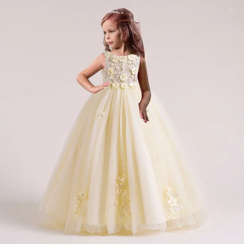 Flickklänningar Little Girls Champagne Bridesmaid Dress Kids for Children's Pageant Ball Gown Flower Prom Princess