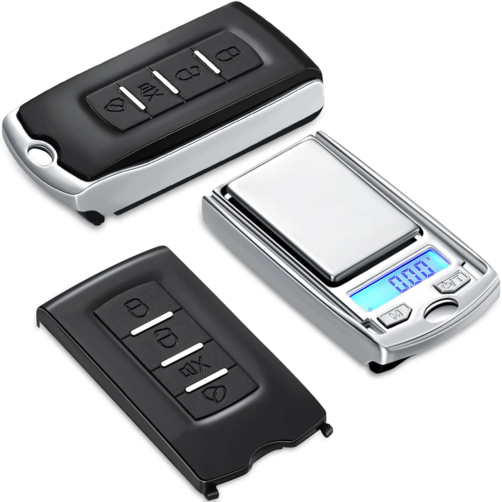 Mini balance de poche portable 200 g/0,01 g, mini balance de poche numérique en forme de clé de voiture, balance électronique avec batterie, balance pour aliments/bijoux, onces/grains avec écran LCD rétroéclairé