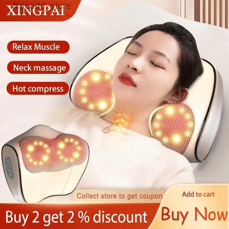 Massaging Neck Pillowws XINGPAI 3D Electric 2 Heads 6 Buttons Neck Shoulder Back Massage Pillow Shiatsu Kneading Device Cervical Health Q231123