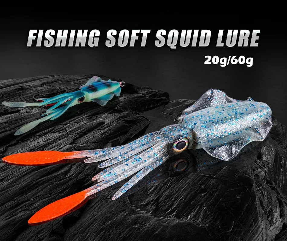 Soft Squid Lures Saltwater Octopus Bait 20g 60g Luminous Wobbler