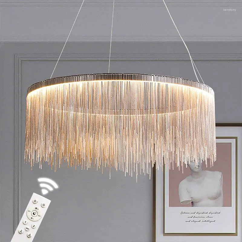 Lustres Lustre nordique Éclairage intérieur Télécommande Dimmable Moderne Chrome Rond Salon Chambre Lustre Lampe Suspendue