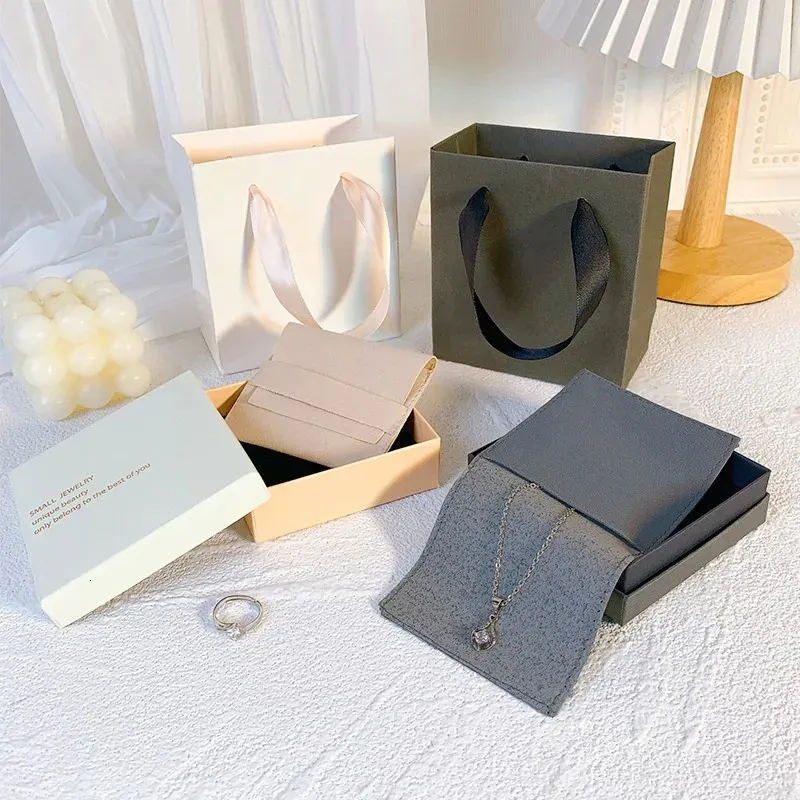 Jewelry Boxes 3Pcs Paper Box Velvet Packaging Bag Handbag Set Ring Earrings Bracelet Necklace Gift Organizer Wholesale 231122