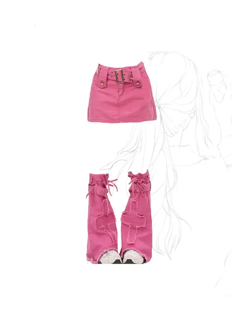 Skirts 2023 Summer Women's Pink Denim Skirt Elegant 2000s Girls Kawaii Punk A line Mini Harajuku Vintage 90s Jean Fashion 231123
