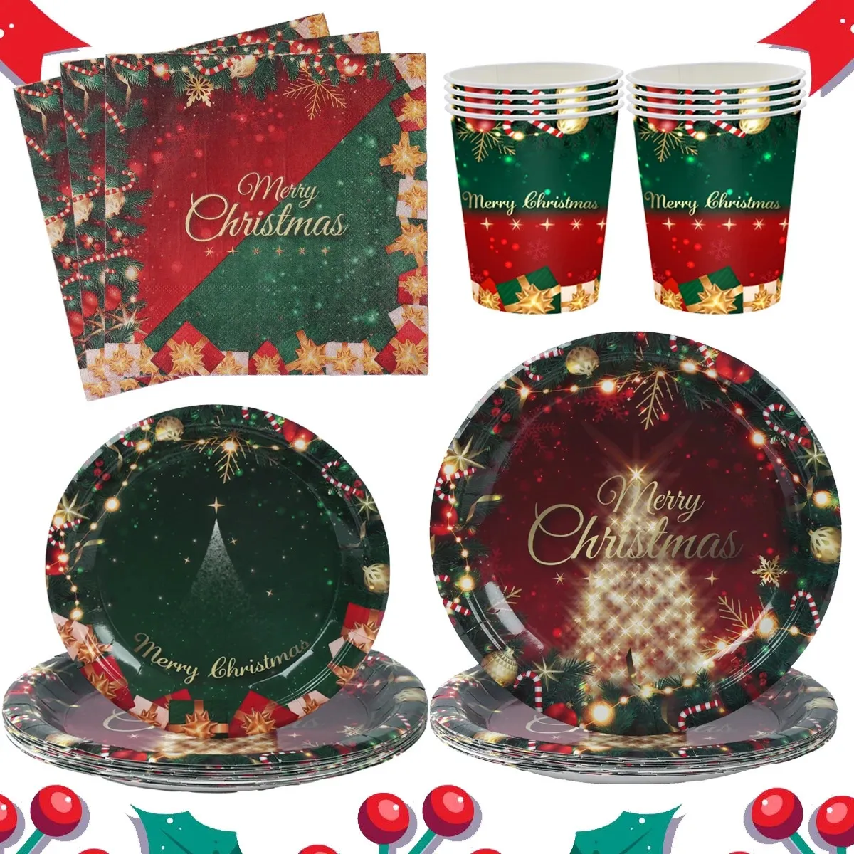 Partyhüte Frohe Weihnachten Einweggeschirr Teller Tasse Dekoration für Zuhause 2023 Weihnachtszubehör Navidad Jahr 231122