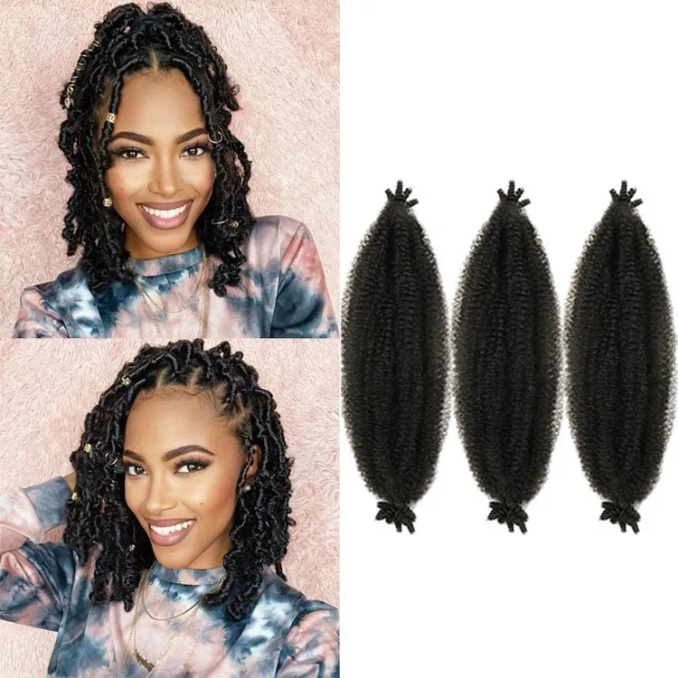 16-Zoll-vorgeflaumtes Spring-Twist-Haar, federnde Afro-Twist-Haarzöpfe, Kinky-Marley-Twist-Häkel-Flechthaar