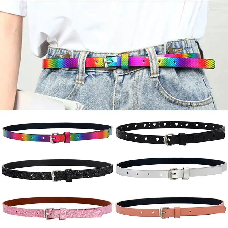 Belts Kids Adjuestable PU Leather Sequins Children Belt Alloy Buckle Girls 90cm Colorful Waistband Fashion