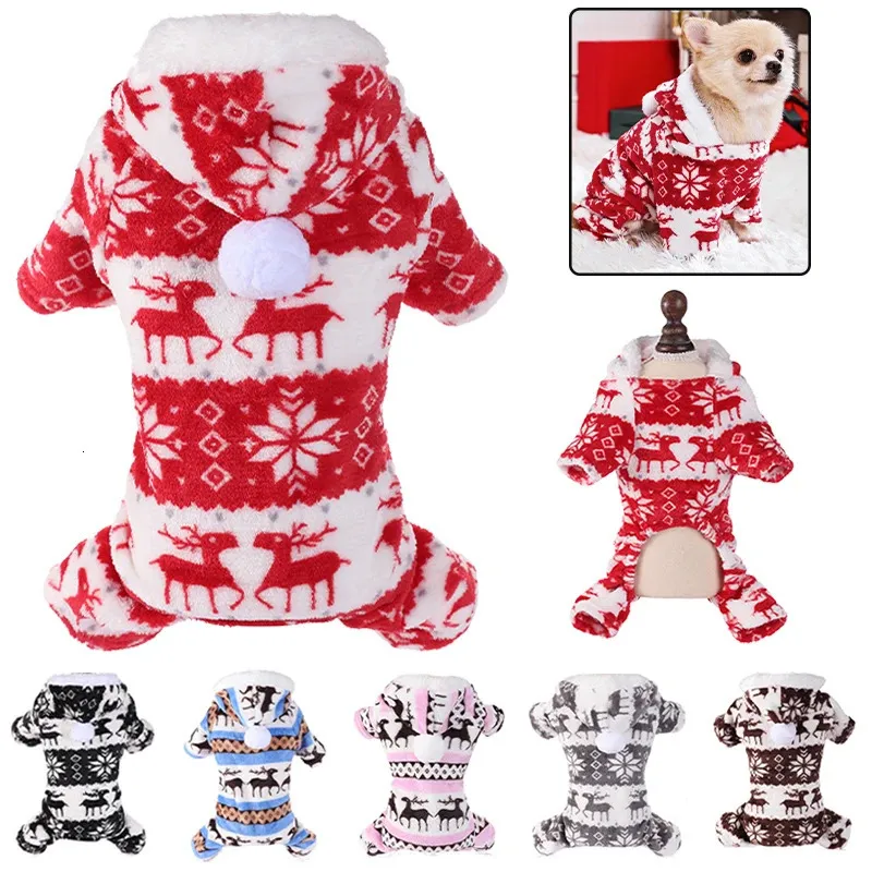 犬のアパレル冬のクリスマスジャンプスーツの服の温かいぬいぐるみペットパジャマ小さな中犬のための猫猫オーバーオーズ子犬ヨークチワワワンズ231122