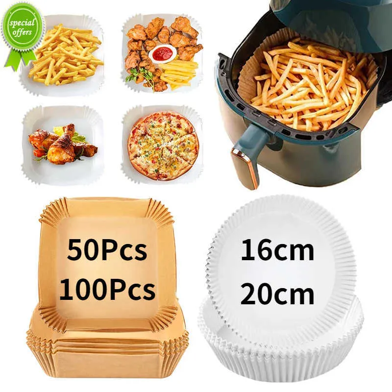 Nouveau 50/100 pièces papier de cuisson pour friteuse à Air pour plaque de Barbecue rond four pan Pad 16/20cm doublure en papier jetable résistant à l'huile