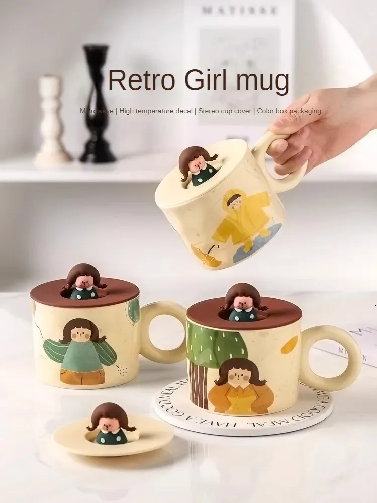 Mugs KAWASIMAYA Mug with Lid Cute Cup Companion Gift Girlfriend Birthday Girls Ceramic Coffee 231122