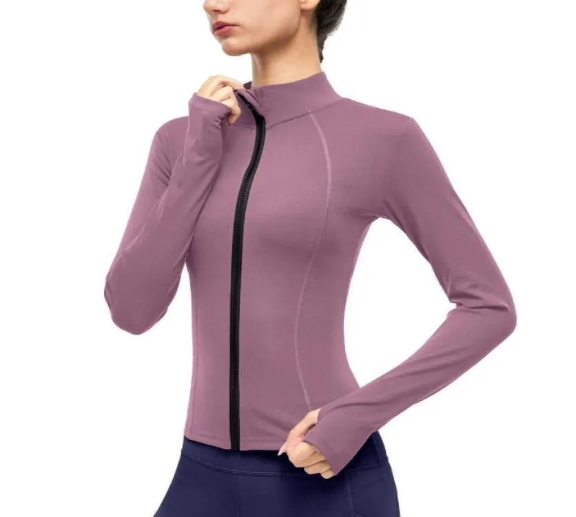 Sports Coat Women039s Jacket Fitness Yoga Outfits Elastic Slim Fit Zipper Outdoor Running Sweater Stand Collar Long Sleeve Top3947158