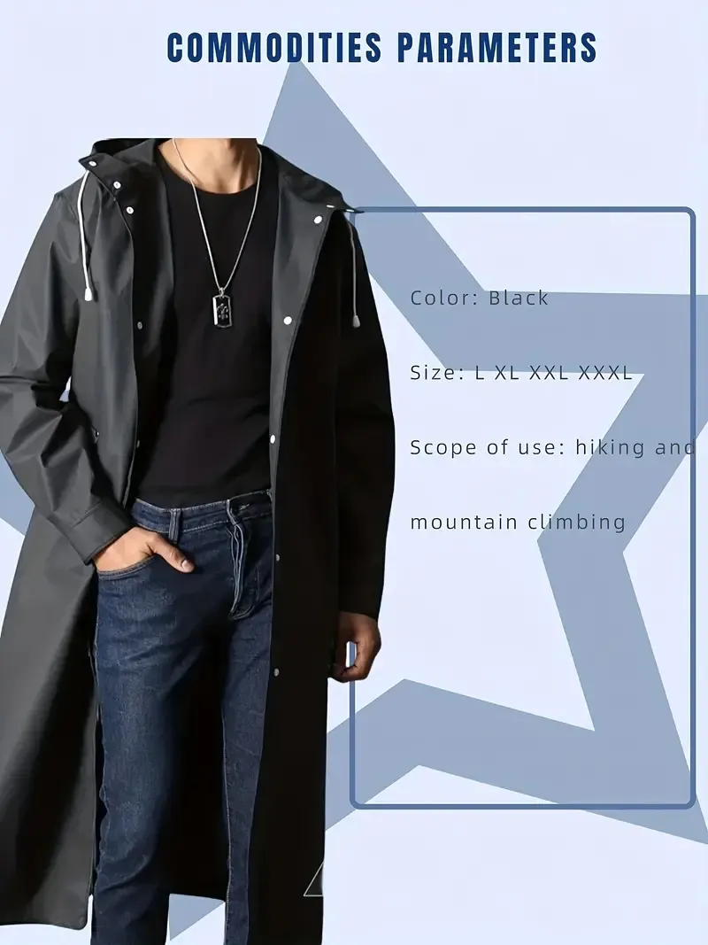 Waterproof Hooded Reliable Raincoat For Men Durable Long Sleeve