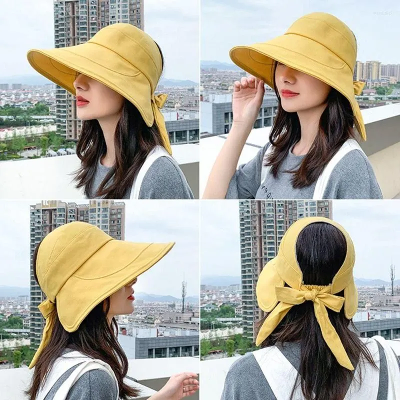 Womens UV Protection Wide Brim Sun Bucket Hat Womens With Bow