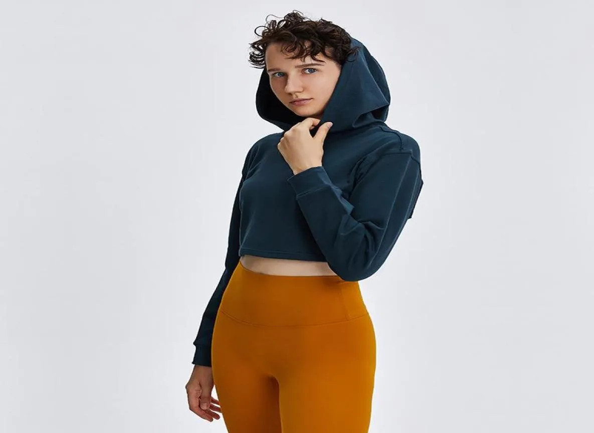 Sportkläder kvinnor039s jacka kort navel navel yogakläder utomhus löpning fitness skjorta träning långärmad hoodie1997044