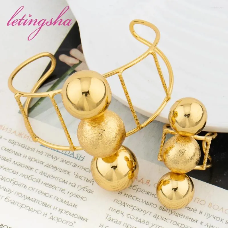 Colar brincos conjunto dubai clássico grânulo pulseiras e anéis moda brasileira feminina cor de ouro casamentos festa acessórios