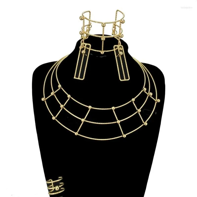 ネックレスイヤリングセットファッションブラジルゴールドメッキジュエリーエクサイズの手作り女性ビッグパーティーアクセサリーFHK14192