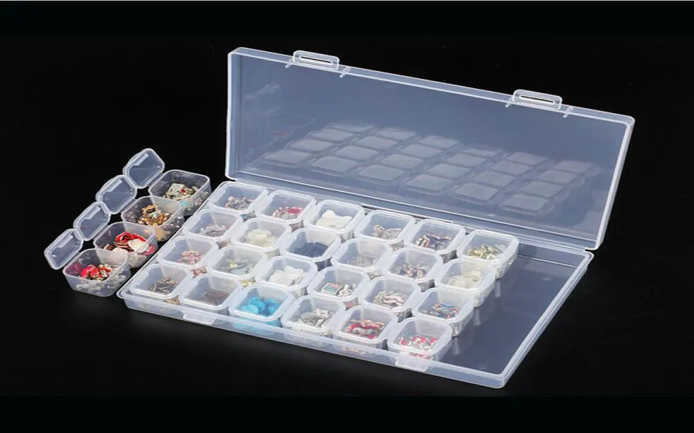 NAT010 28 SLOTS Plastförvaring tom låda för nagelkonst strass smycken förvaring pärlor display container case6192925