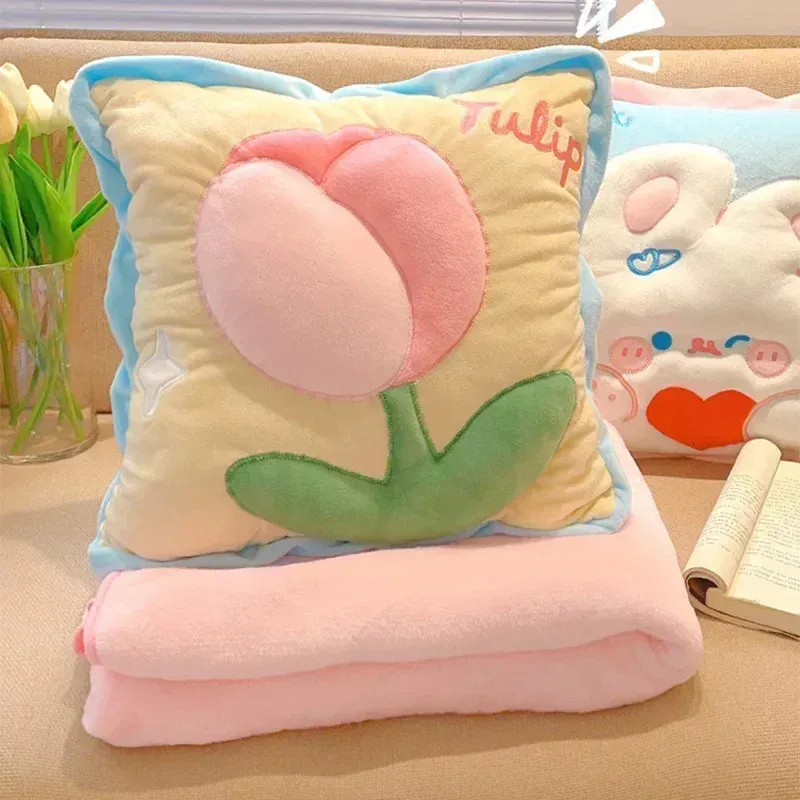 CushionDecorative Pillow Kawaii Rabbit Cushion Throw with Blanket Cute Cushions for Bed Sofa Bedspread Christmas Gift Girl Room Bedroom Decor 231123