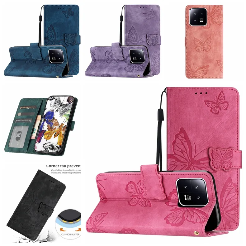 Custodie a portafoglio a farfalla per Xiaomi 13 Lite 12 Pro 12T 11 Redmi Note 12 A1 10A 10C 10 2022 9A 9C Ragazze Lady Sensazione della mano Skin Feel Custodia in pelle per carta d'identità con custodia a conchiglia