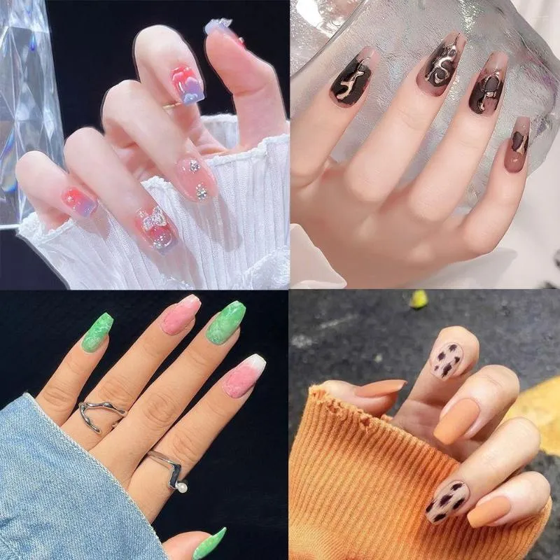 False Nails HEALLOR 24pcs DIY French Cloud Leopard Full Cover Square Ballerina Short Fake