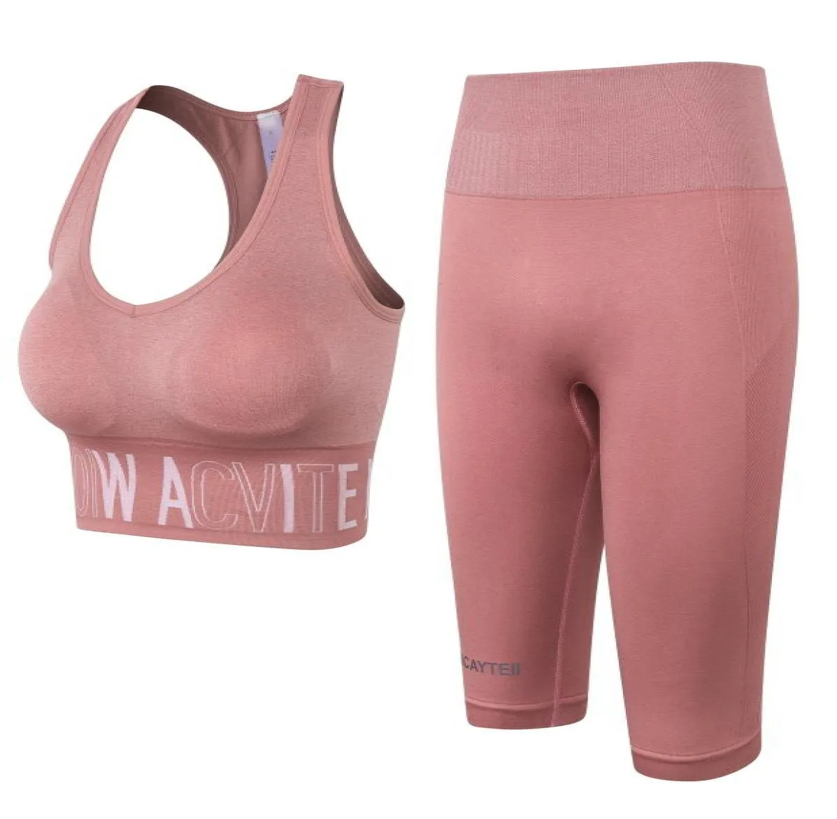 WT009Pink Seamless Workout Sets for Women Ribbed Sport Bra High Waist Running Shorts Gym 2 Piece Yoga Sets5113482