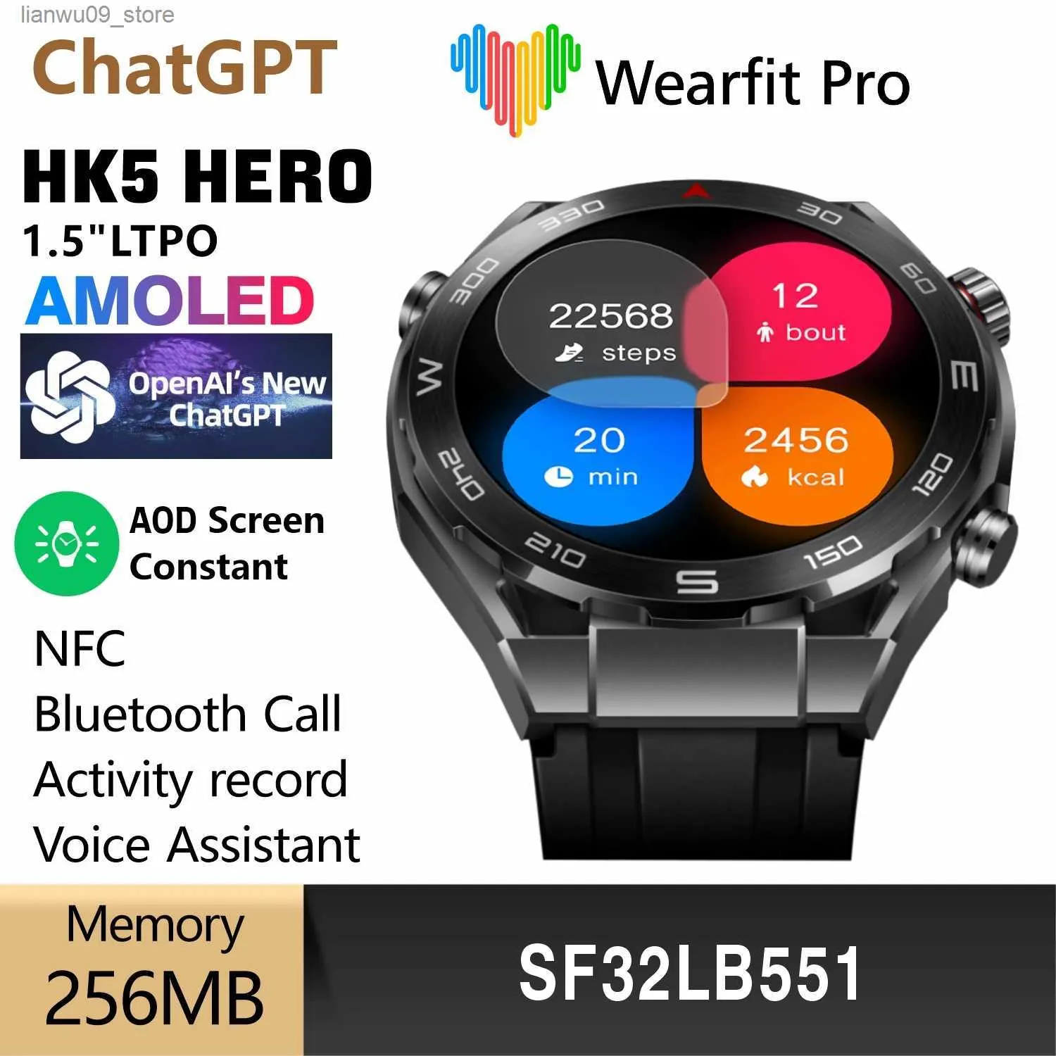 Orologi da polso AMOLED originale HK5 HERO Smart Watch da uomo Bussola NFC Bluetooth Chiamata GPS Tracker 1.5 pollici 2.5D Ampiezza Smartwatch Orologio da polsoQ231123