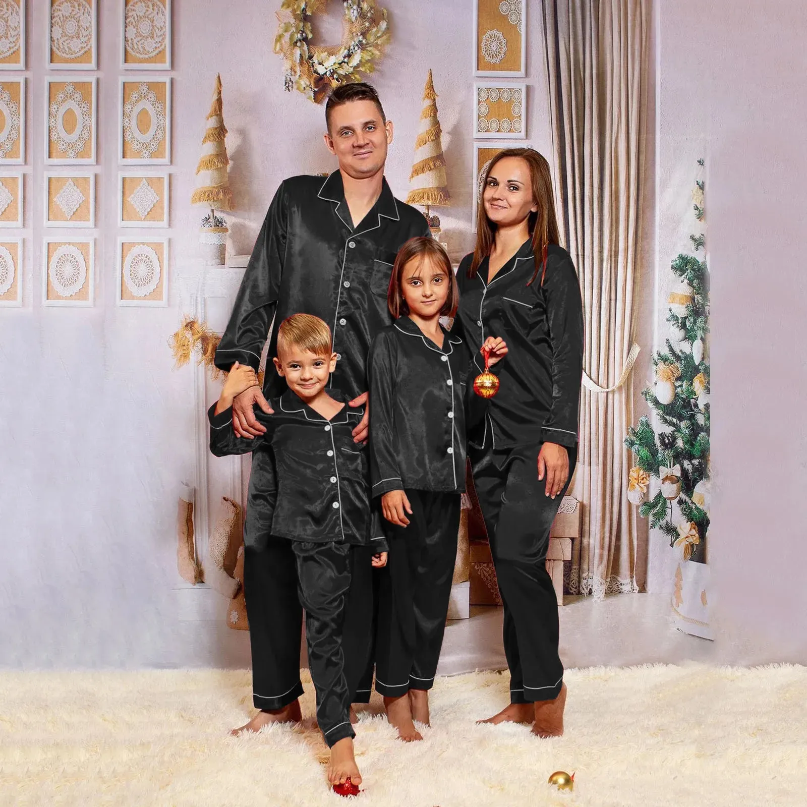 Family Satin Pajama Set For Christmas Solid Satin Sleepwear For Father Mother And Kids 231122 From Nian08 23.17 DHgate.Com