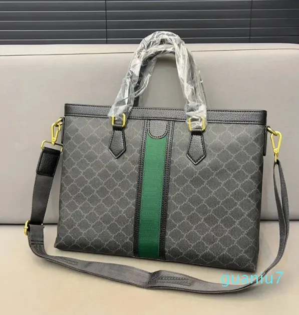 Monogram Canvas Mönster Läder Attache Case Handbag Green Red Stripe Cross Body Strap PC Business Bags