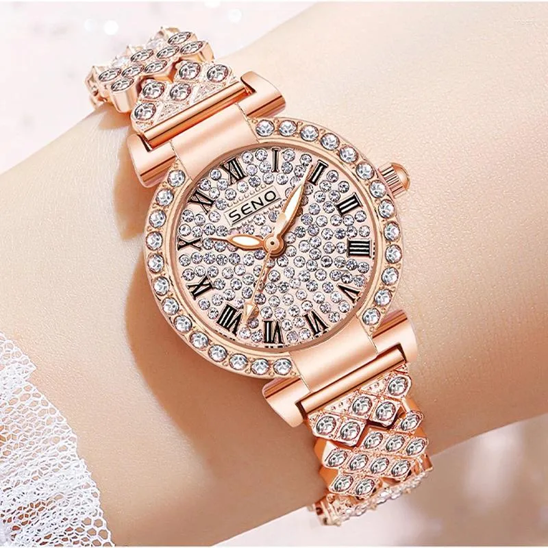 Montres-bracelets élégantes montre de diamant complet pour femmes livraison gratuite étanche en acier inoxydable or rose dames 2023