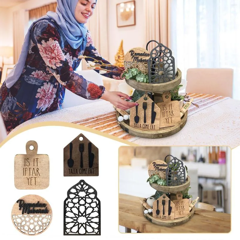 Teller Artikel 2 Ramadan Festival Tablett Set Mini Schild Tiered Decor Bauernhaus Ornamente