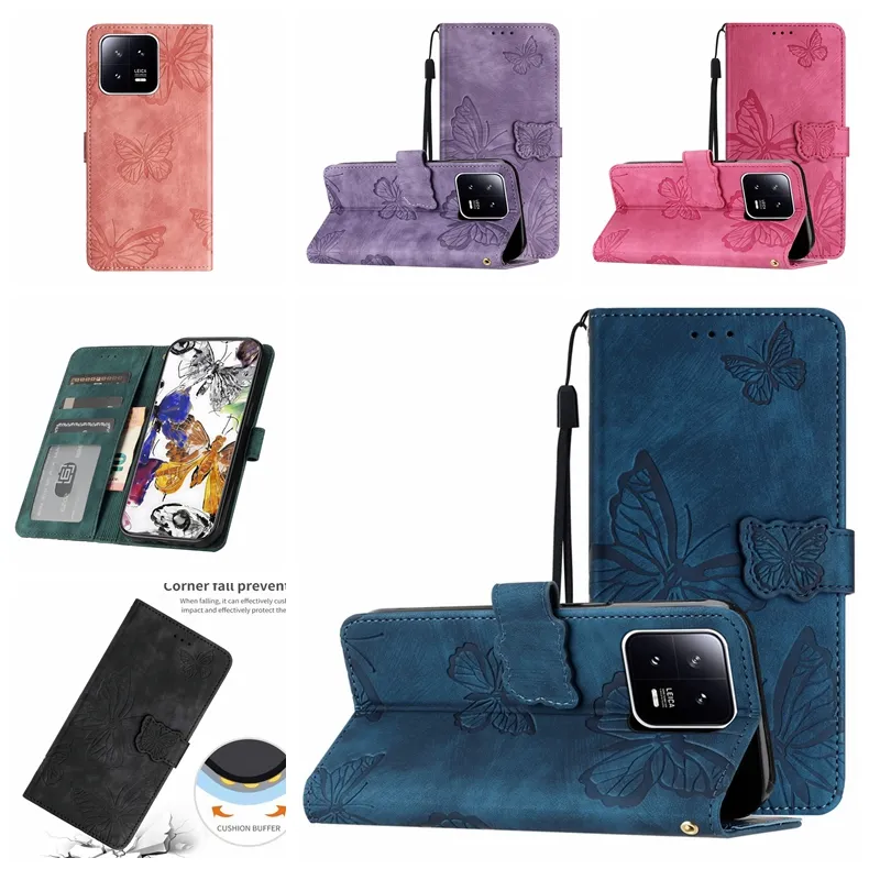 Butterfly plånbokfodral för Redmi Note 12 A1 10A 10C 10 2022 9A 9C Xiaomi 13 Lite 12 Pro 12t 11 Girls Women Hand Feeling Skin Feel Leather Credit ID Card slot Flip Cover Pouch Pouch Pouch Pouch Pouch