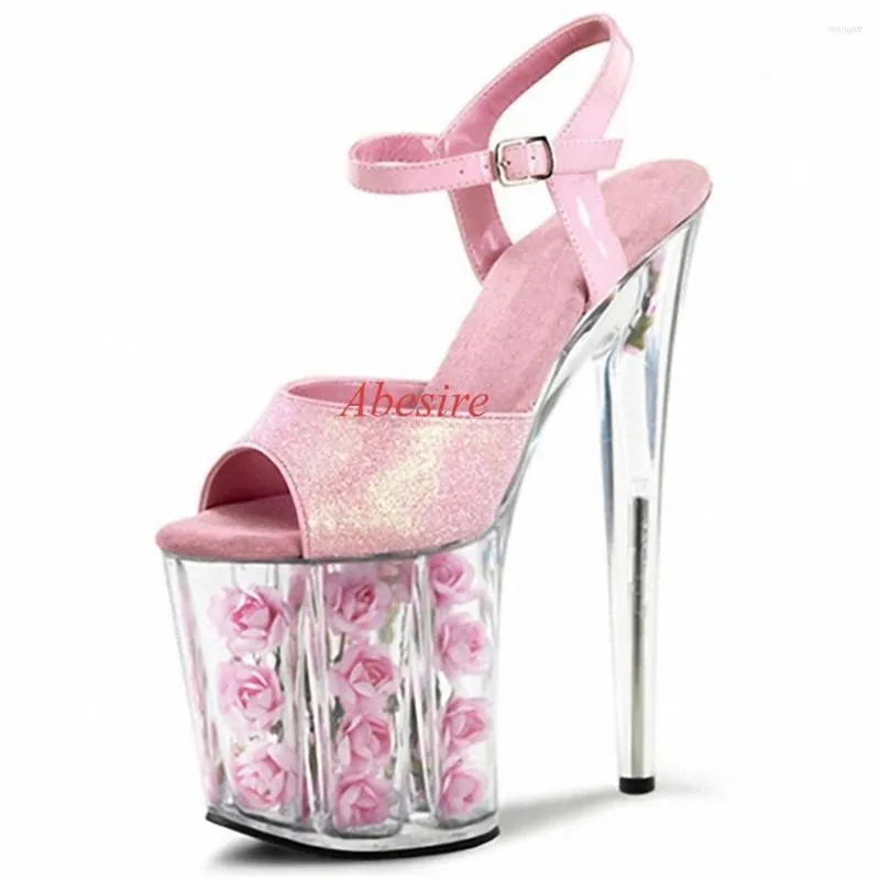 Sandały Pvc różowe różowe kwiaty platforma jasna skórzana stóp palca otwarta kostka na wysokim obcasie Summer Sexy Lady Belt Bugi buty damskie