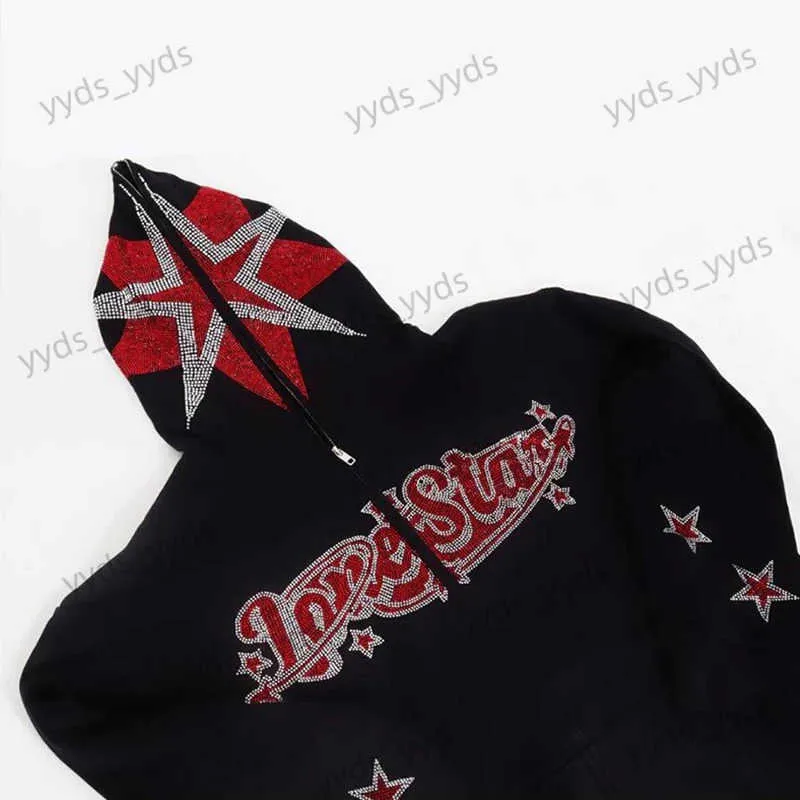 Men's Hoodies Sweatshirts BIG PROMOTION autumn and winter Y2K American five-pointed star rhinestone hooded sweater Gothic zipper cardigan loose coat T231123