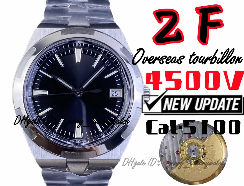 PPF/ZF Luxury Men's Watch Overseas 4500V, 41mm, Cal.5100 Movimento mecânico de enrolamento da cadeia automática, 172 partes de caixa de barra de cabelo duplo, 60 horas de armazenamento, preto