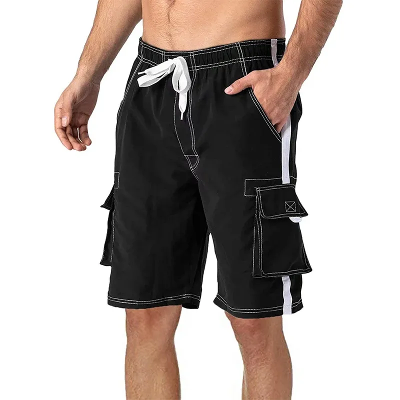 Herren-Badehose, Sommer-Strand-Shorts, Badebekleidung, schnell trocknend, Surf-Board-Shorts, 4 Taschen, modische Strandbekleidung