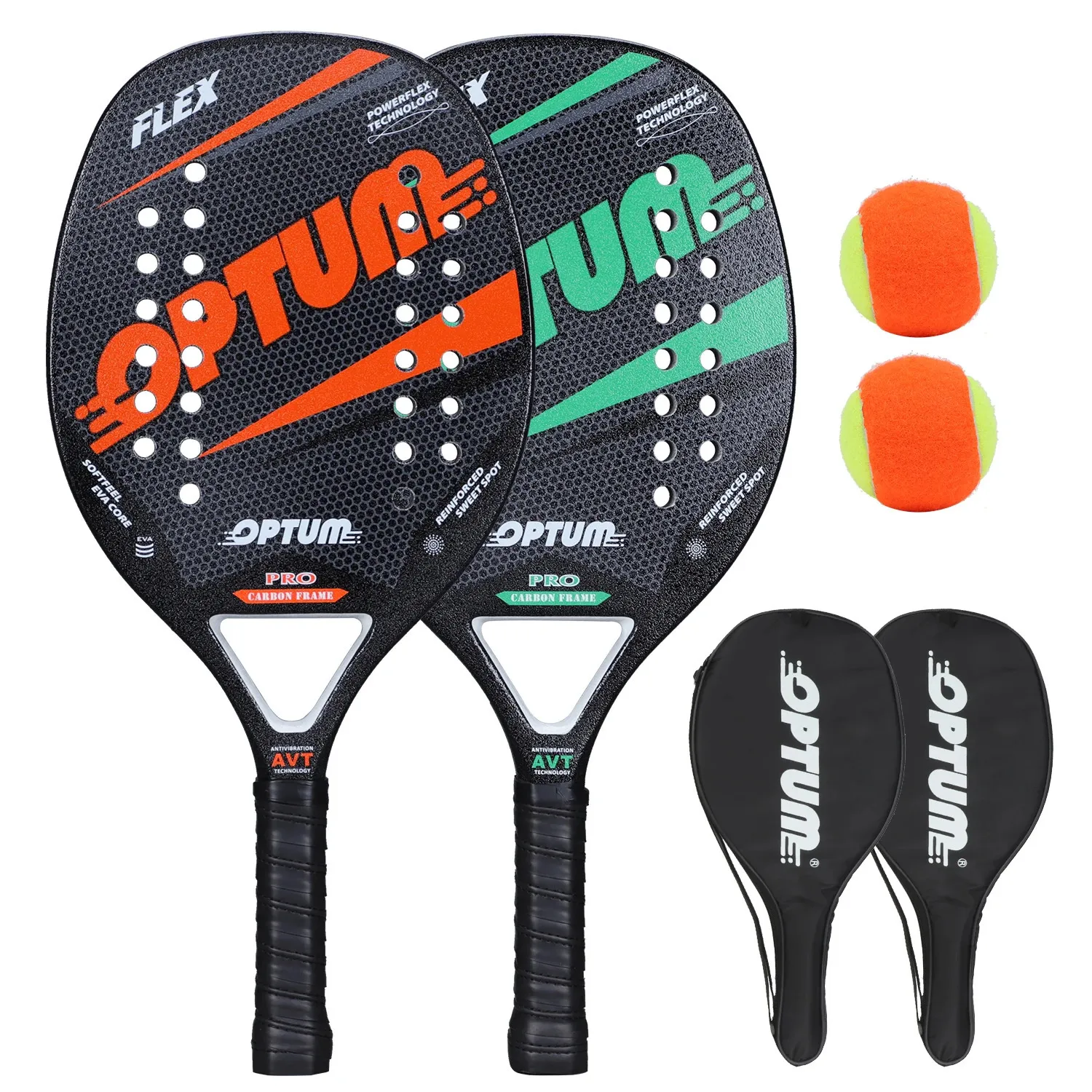 OPTUM FLEX Carbon Fiber Tennis Racket Beach Racket Set With 2 Balls And
