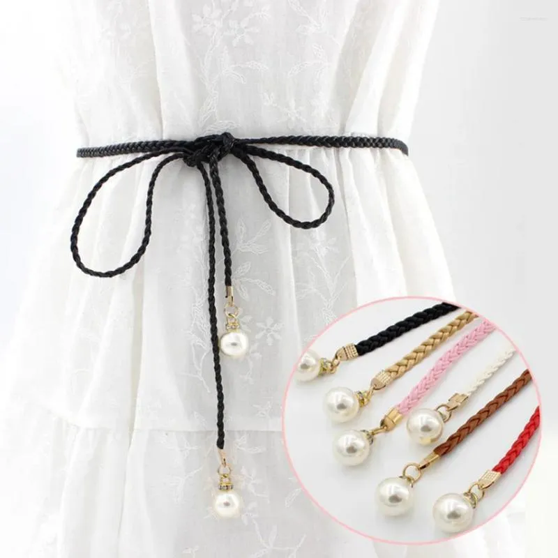 Cinture Cintura da donna Stile Caramella Catena in vita Corda intrecciata Grande perla Abito fatto a mano Moda Bianco Nero Rosso