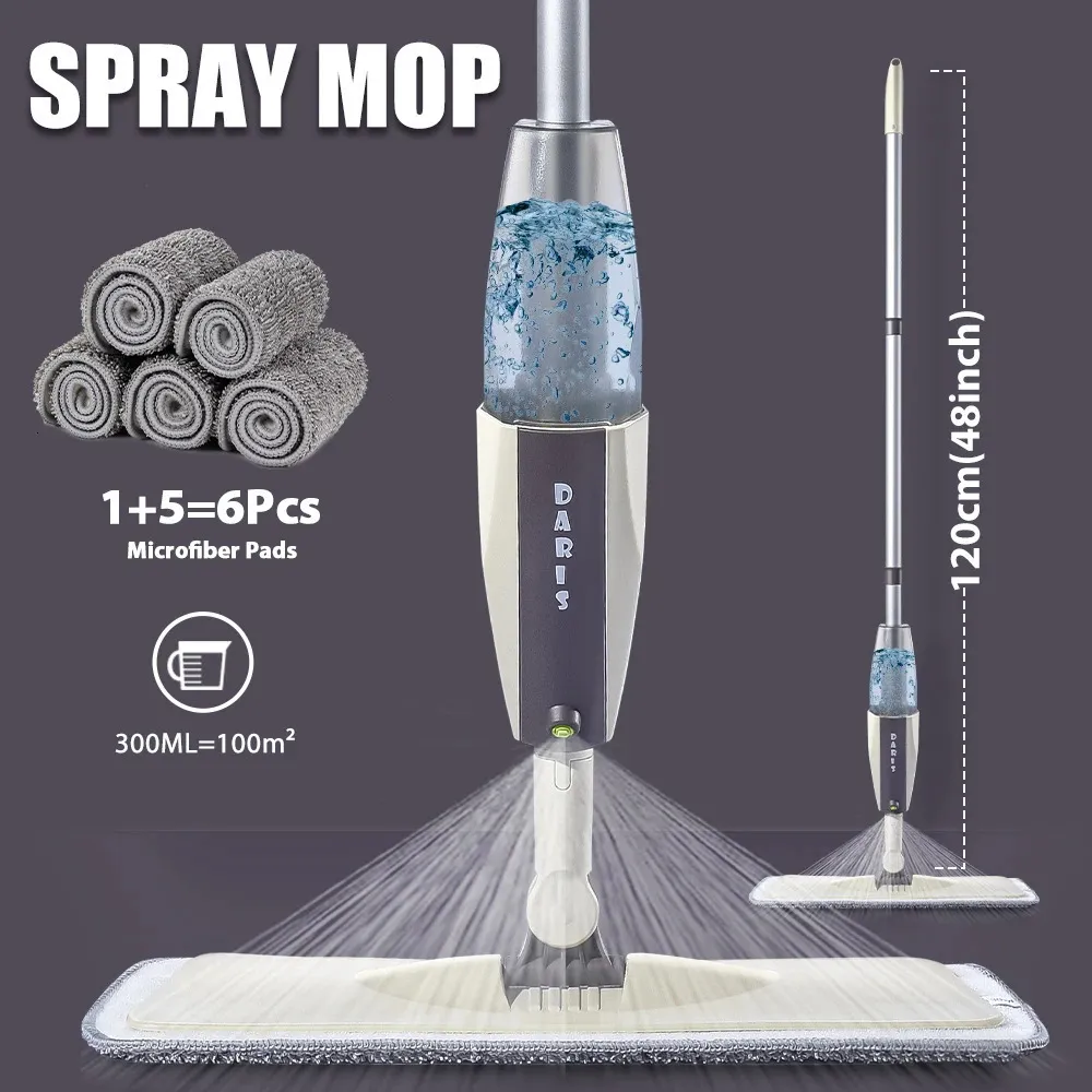 Esfregões spray mop vassoura conjunto mágico plano para chão ferramenta de limpeza doméstica vassouras domésticas com almofadas de microfibra reutilizáveis girando 231122